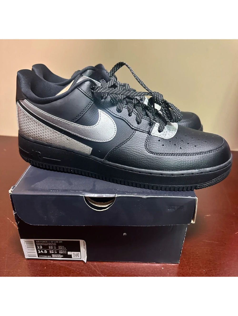 Nike Air Force 1 '07 LV8 3M Low, CT2299-001, Black/Metallic Silver, Mens Size 13